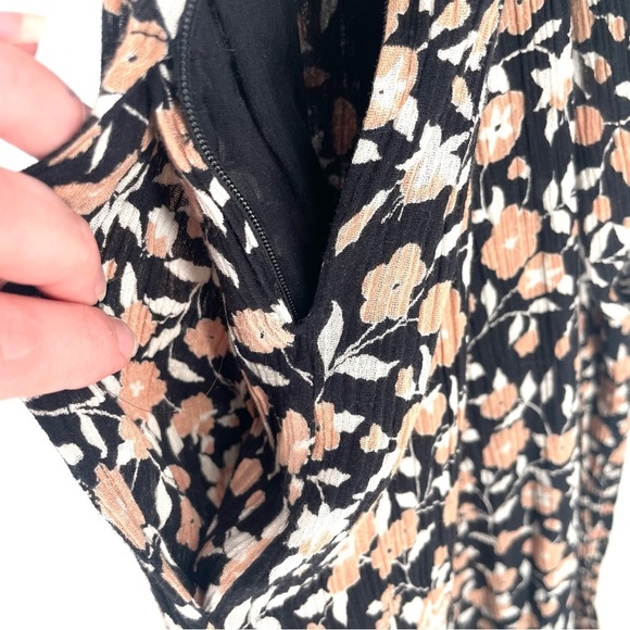 BANJANAN Anthropologie Boho Brown Black Floral Tie Waist MIDI Flowy Dress - Picture 7 of 9